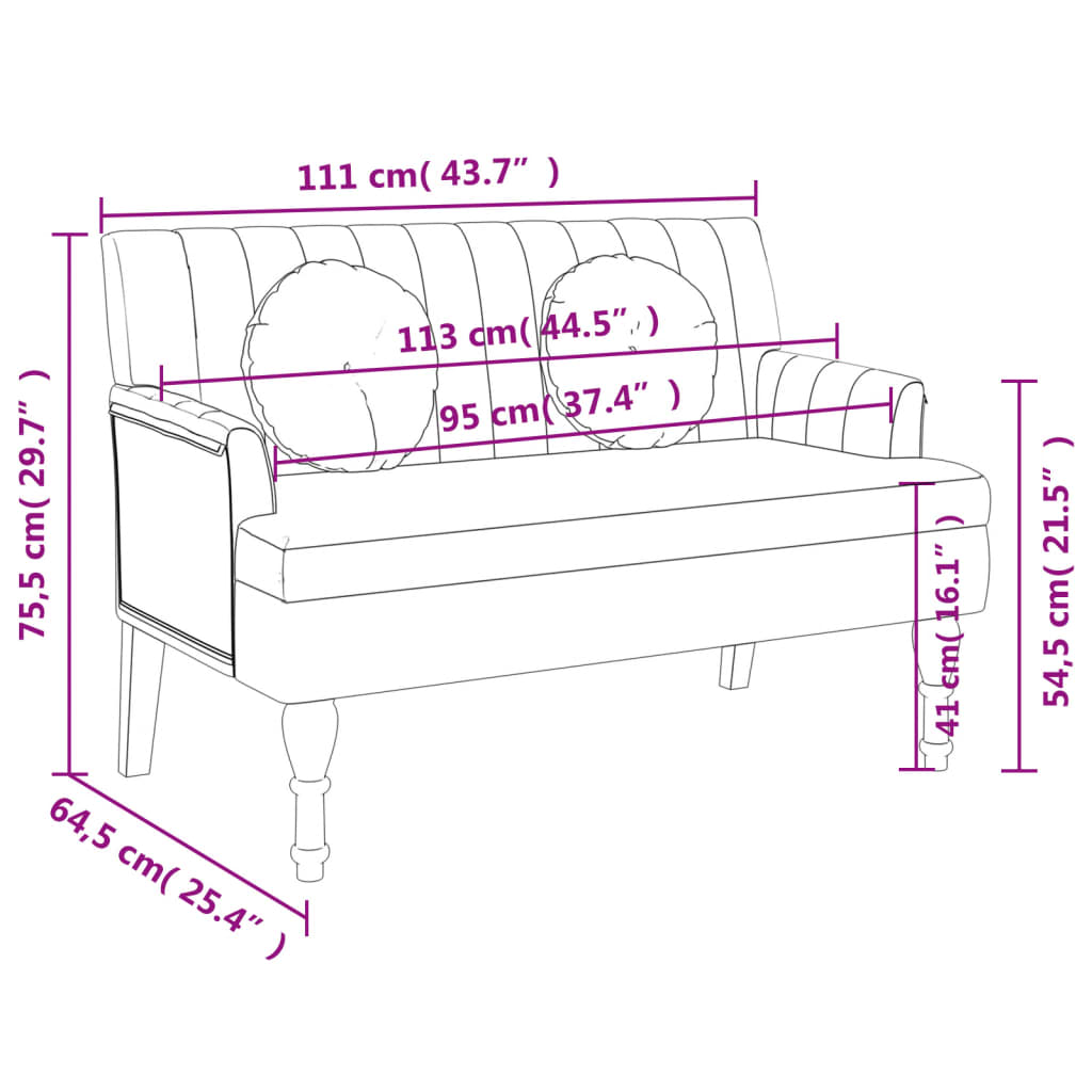 vidaXL Bench with Cushions Upholstered Seating for Bedroom Living Room Fabric-6