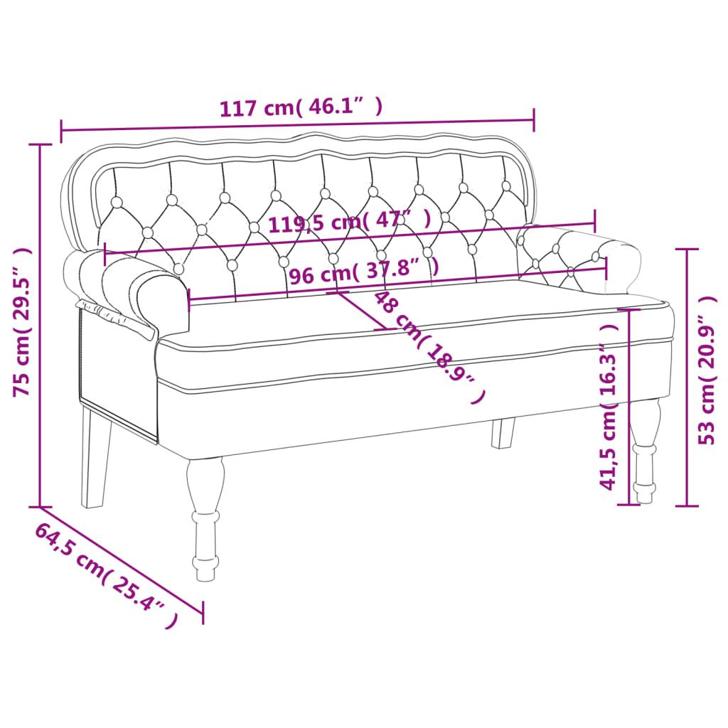 vidaXL Bench with Backrest Upholstered Bench Seating for Living Room Velvet-6