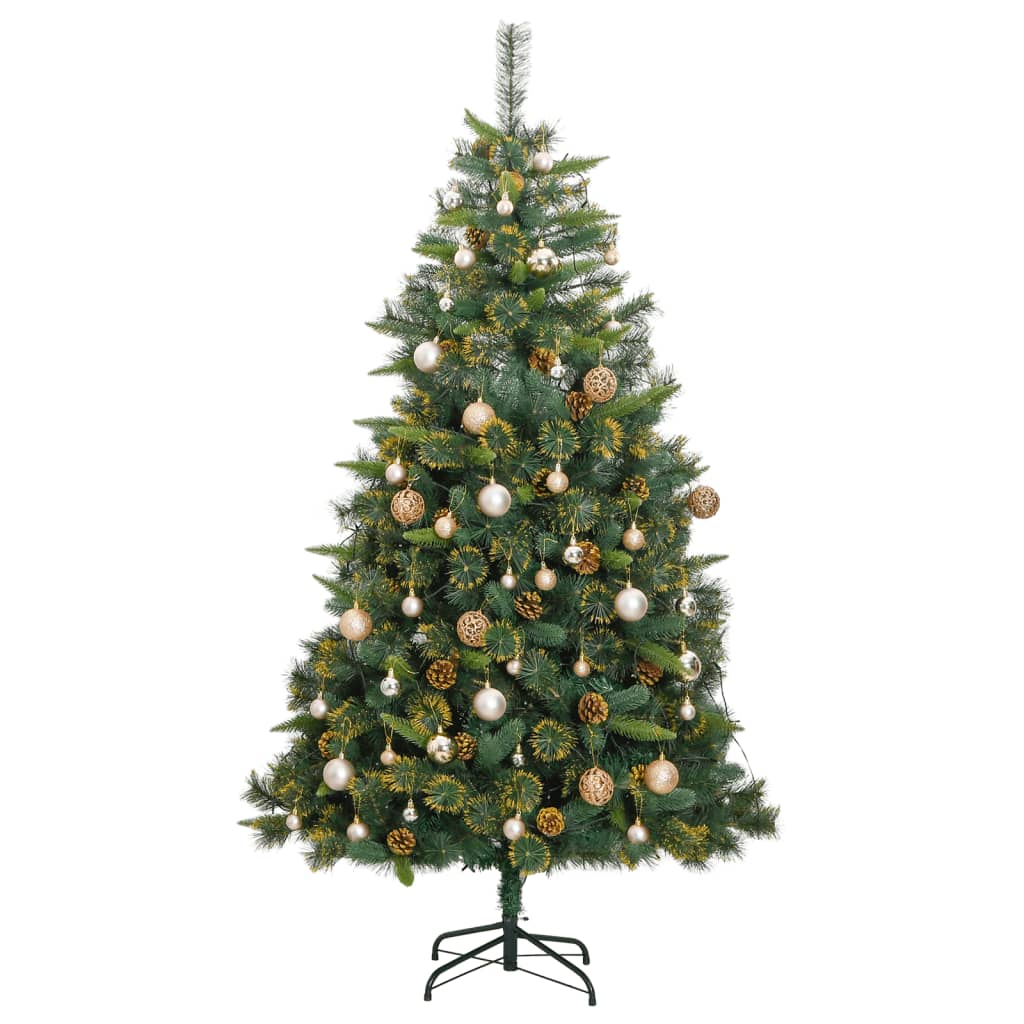 vidaXL Artificial Hinged Christmas Tree 300 LEDs & Ball Set 70.9"-2