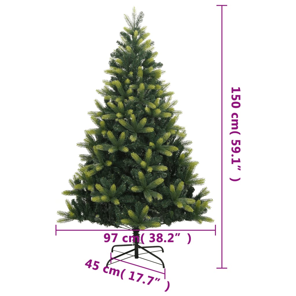 vidaXL Artificial Hinged Christmas Tree 150 LEDs & Ball Set 59.1"-7