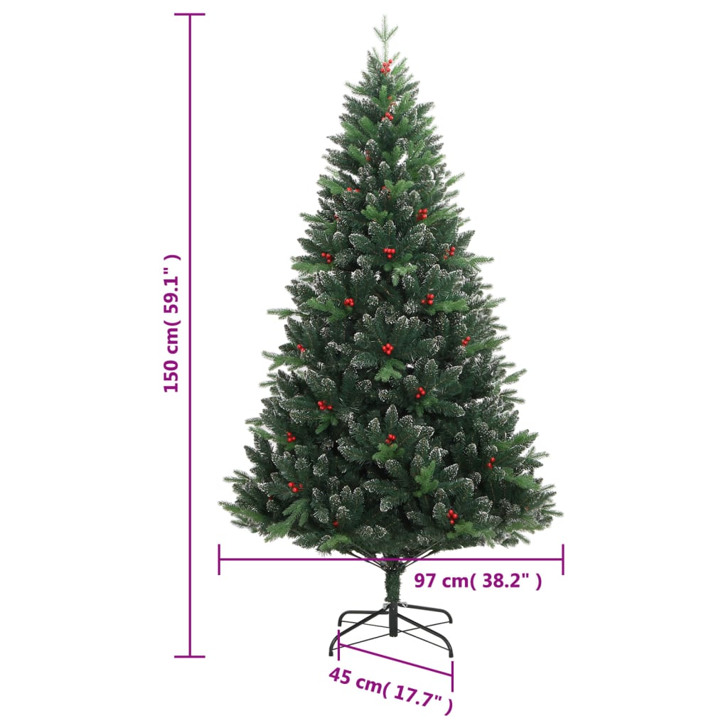 vidaXL Artificial Hinged Christmas Tree 150 LEDs & Ball Set 59.1"-7