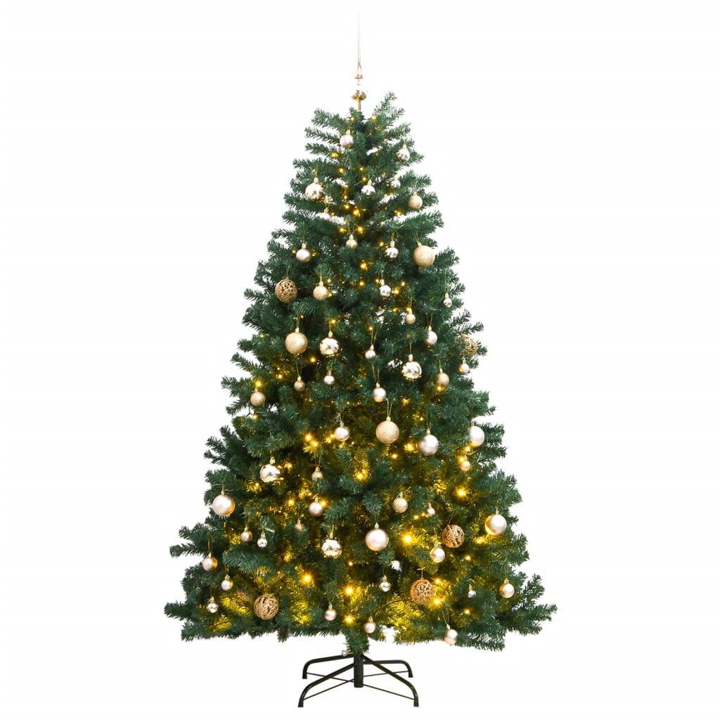 vidaXL Artificial Hinged Christmas Tree 150 LEDs & Ball Set 59.1"-0