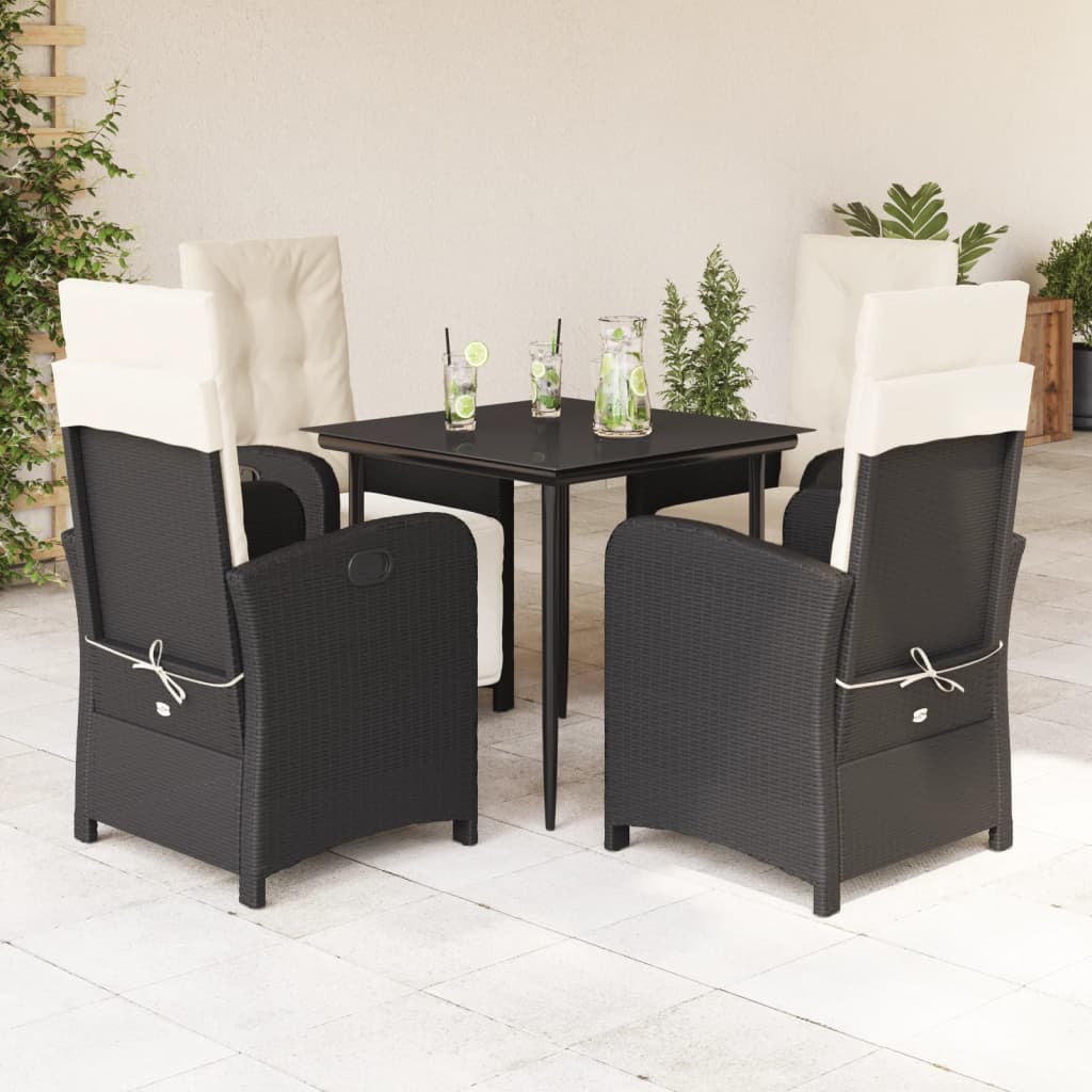 vidaXL 5 Piece Patio Dining Set with Cushions Black Poly Rattan-0