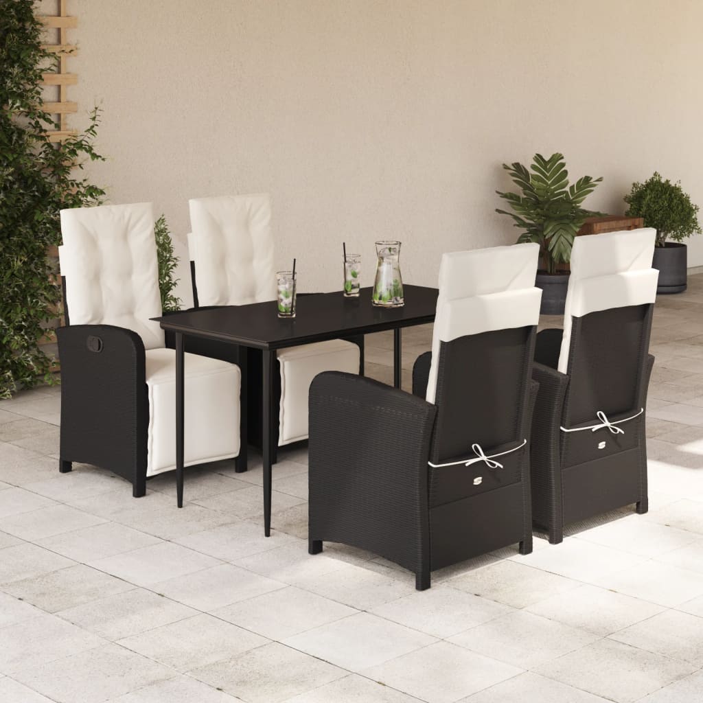 vidaXL 5 Piece Patio Dining Set with Cushions Black Poly Rattan-0