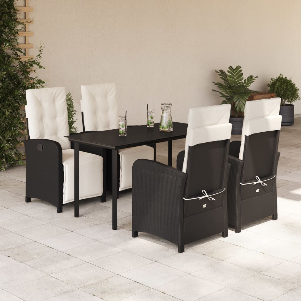 vidaXL 5 Piece Patio Dining Set with Cushions Black Poly Rattan-0