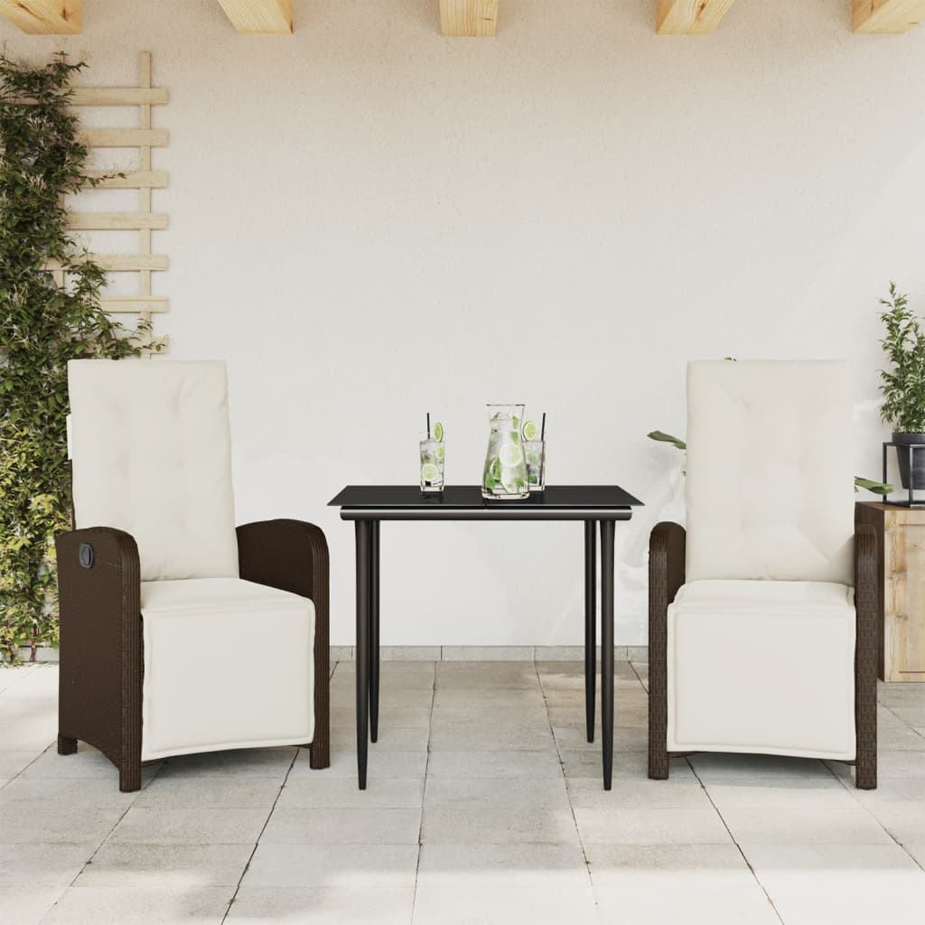 vidaXL 3 Piece Bistro Set with Cushions Brown Poly Rattan-0