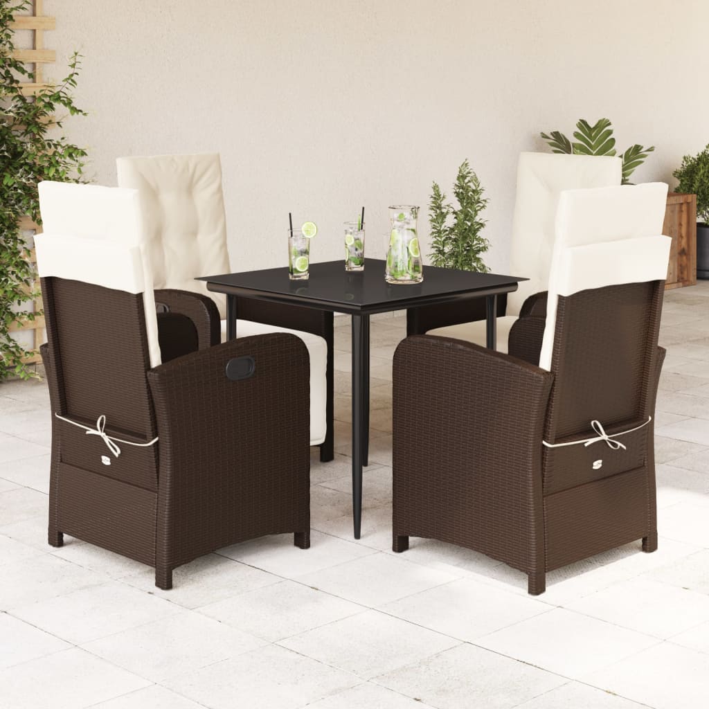 vidaXL 5 Piece Patio Dining Set with Cushions Brown Poly Rattan-0