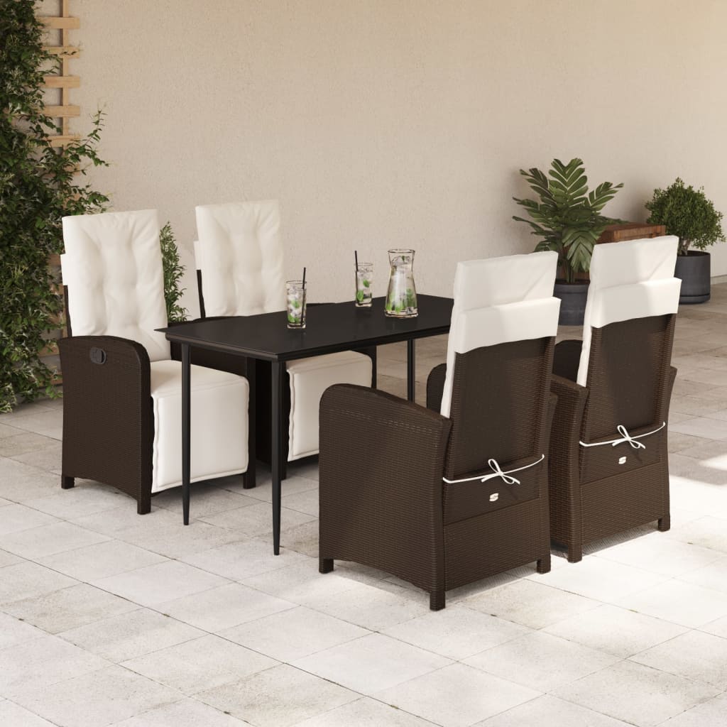 vidaXL 5 Piece Patio Dining Set with Cushions Brown Poly Rattan-0