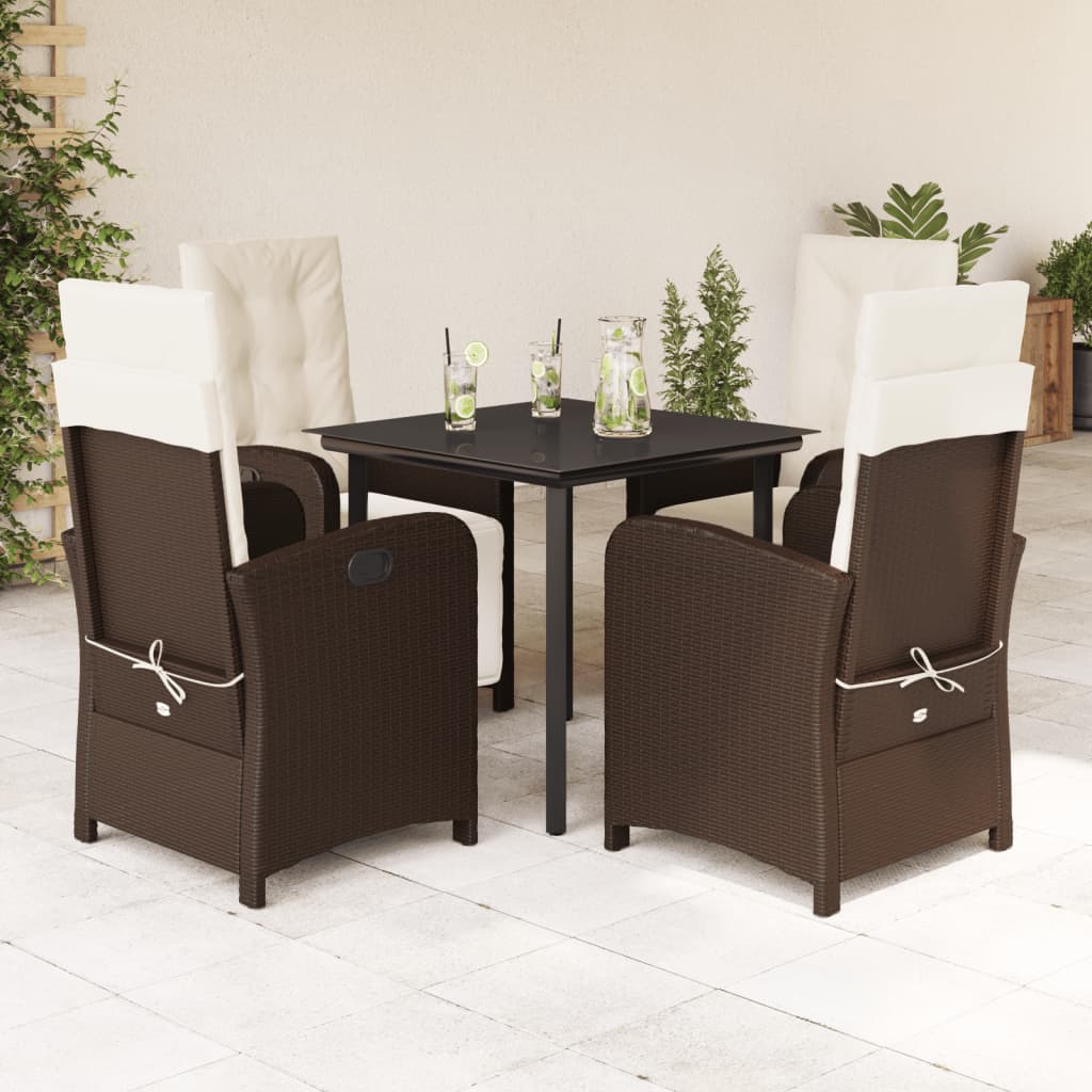 vidaXL 5 Piece Patio Dining Set with Cushions Brown Poly Rattan-0