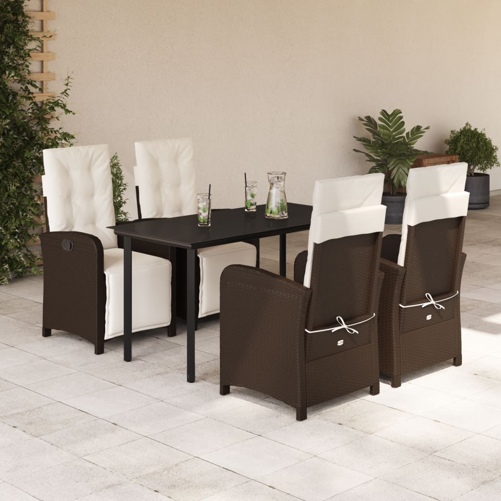 vidaXL 5 Piece Patio Dining Set with Cushions Brown Poly Rattan-0