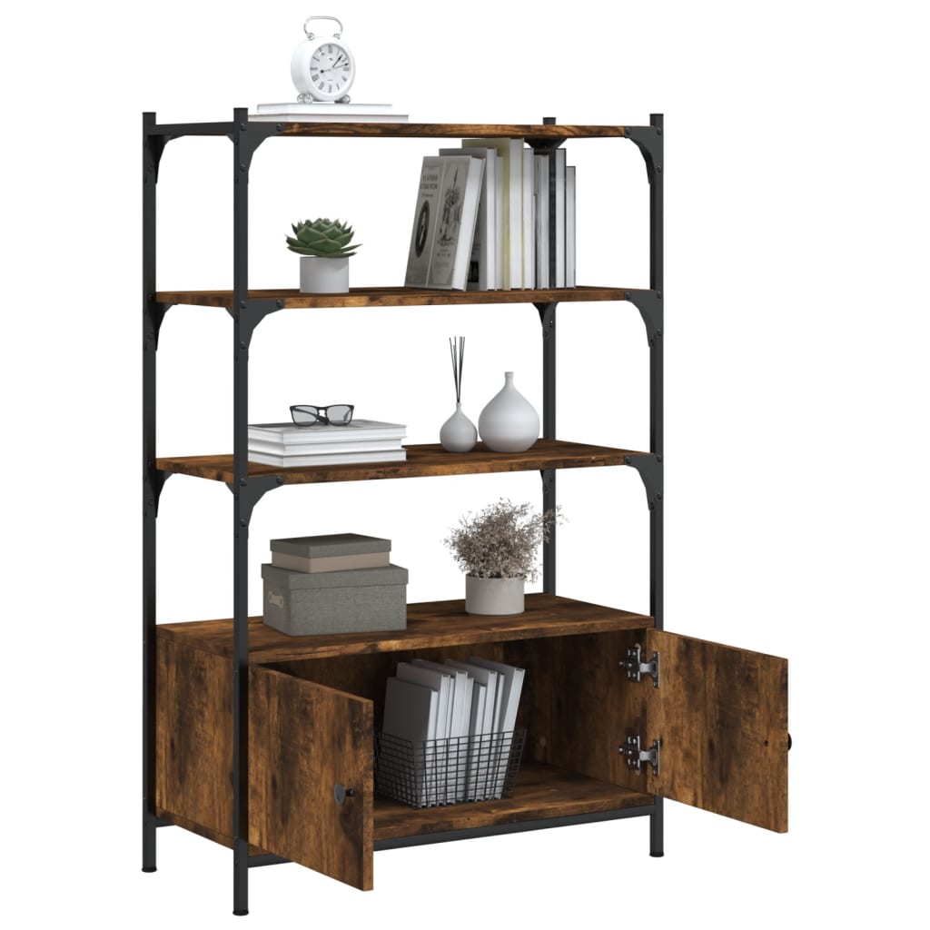 vidaXL Bookcase 3-Tier Smoked Oak 27.6"x11.8"x43.1" Engineered Wood-2