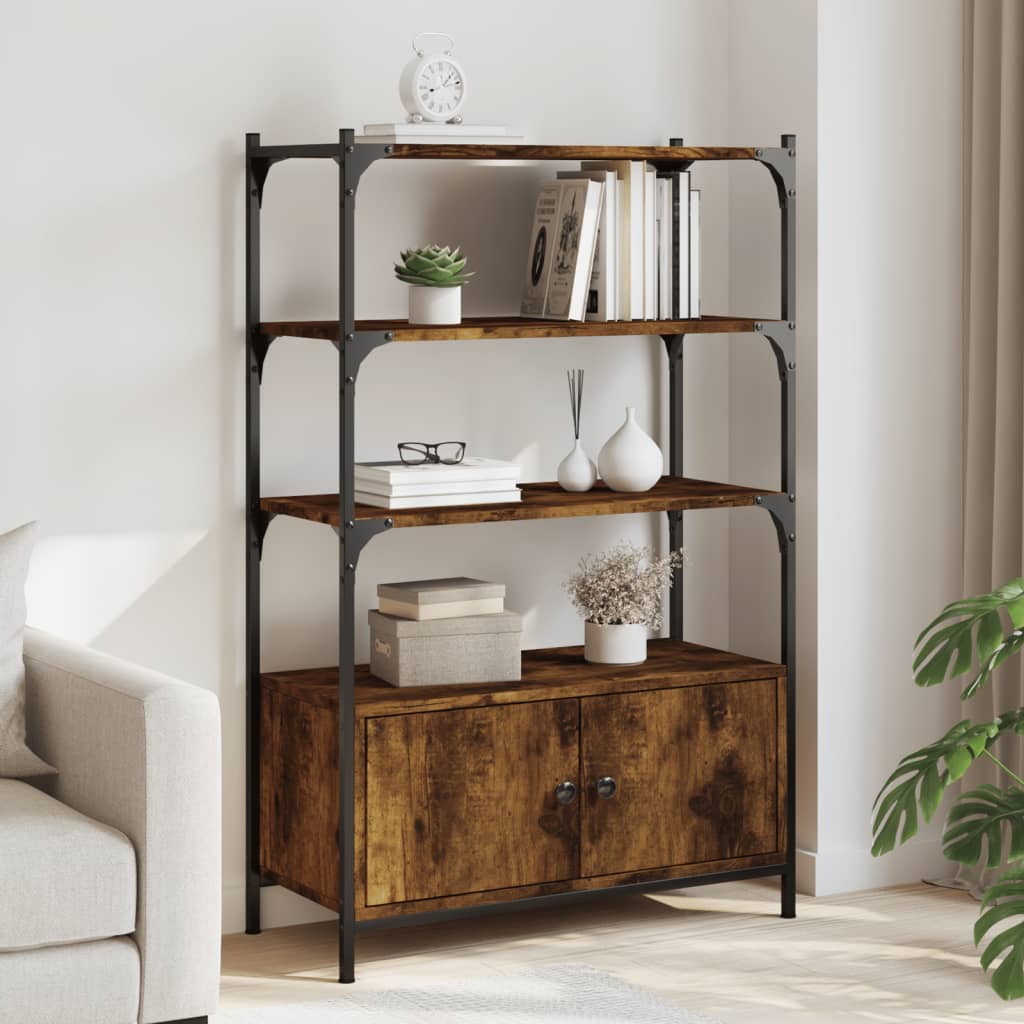 vidaXL Bookcase 3-Tier Smoked Oak 27.6"x11.8"x43.1" Engineered Wood-0