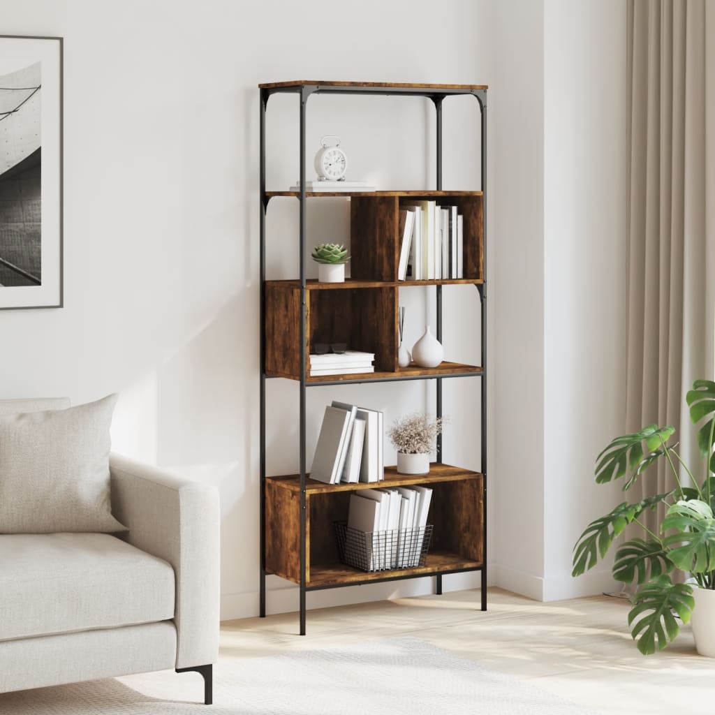 vidaXL Bookcase 5-Tier Smoked Oak 29.9"x13"x74.2" Engineered Wood-1