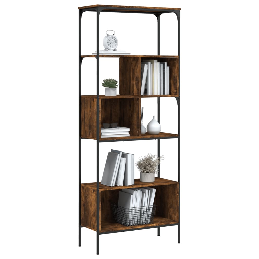 vidaXL Bookcase 5-Tier Smoked Oak 29.9"x13"x74.2" Engineered Wood-3