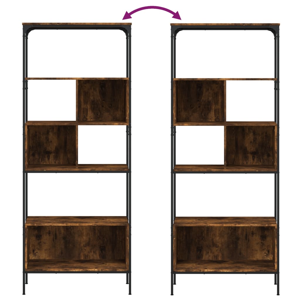 vidaXL Bookcase 5-Tier Smoked Oak 29.9"x13"x74.2" Engineered Wood-7