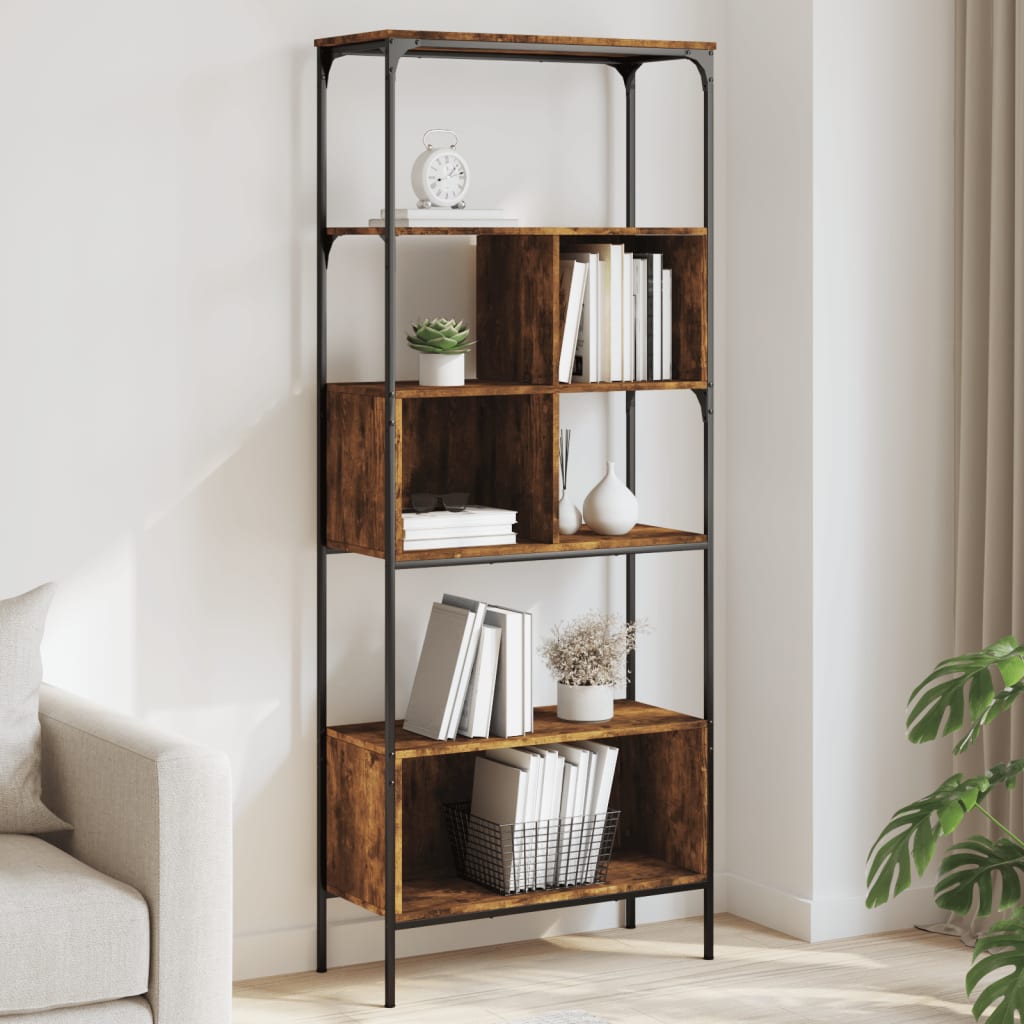 vidaXL Bookcase 5-Tier Smoked Oak 29.9"x13"x74.2" Engineered Wood-0