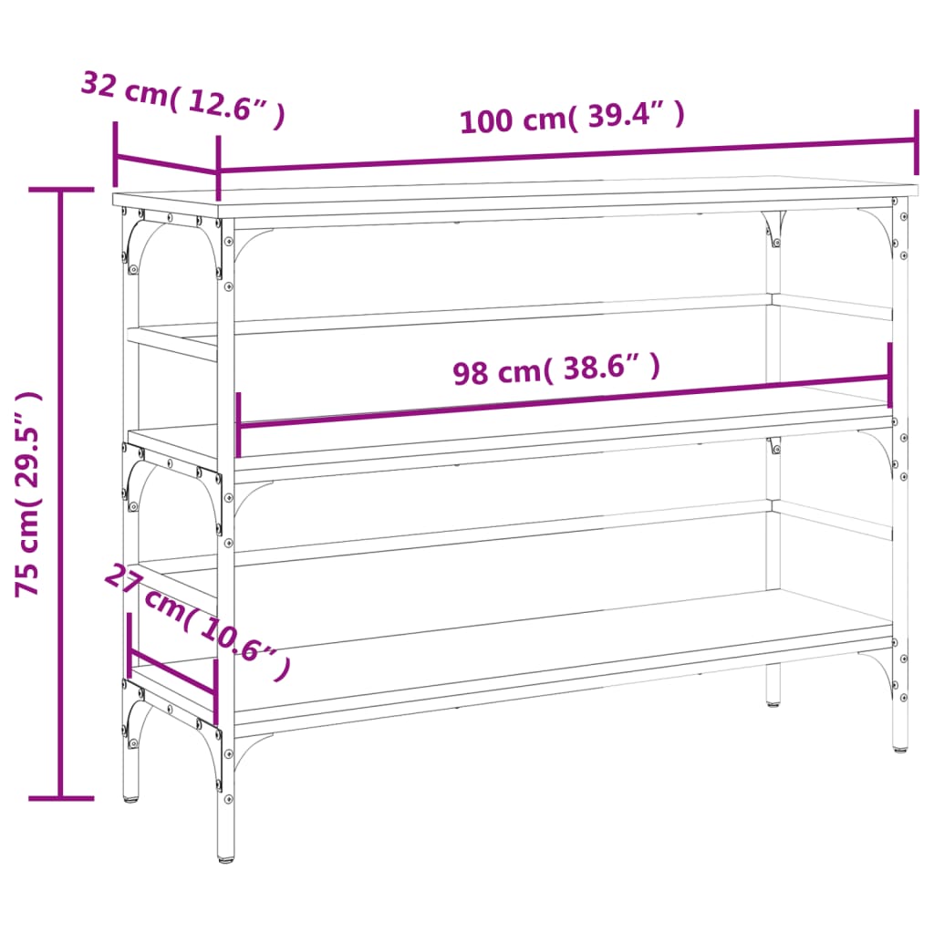 vidaXL Console Table Smoked Oak 39.4""x12.6""x29.5"" Engineered Wood-8