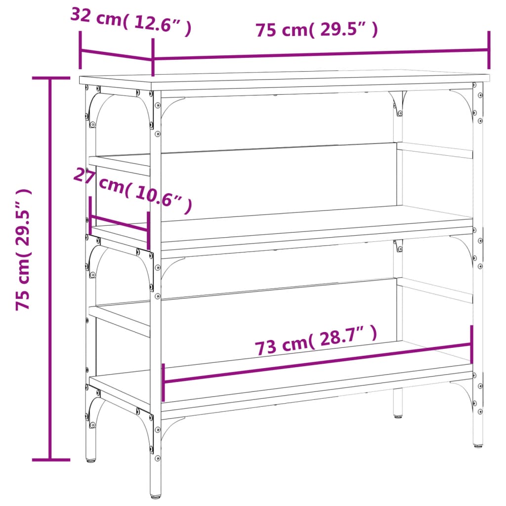 vidaXL Console Table Smoked Oak 29.5""x12.6""x29.5"" Engineered Wood-7