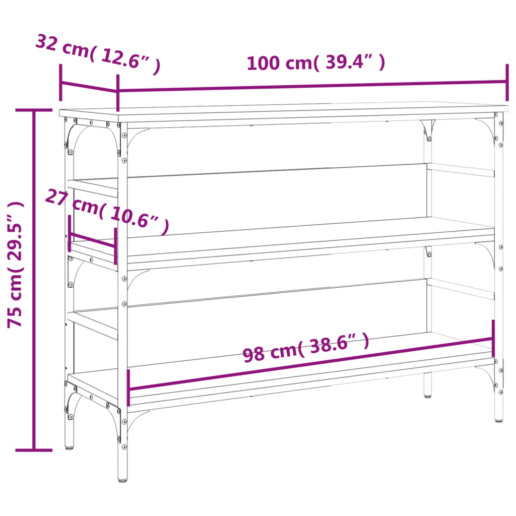 vidaXL Console Table Smoked Oak 39.4""x12.6""x29.5"" Engineered Wood-8