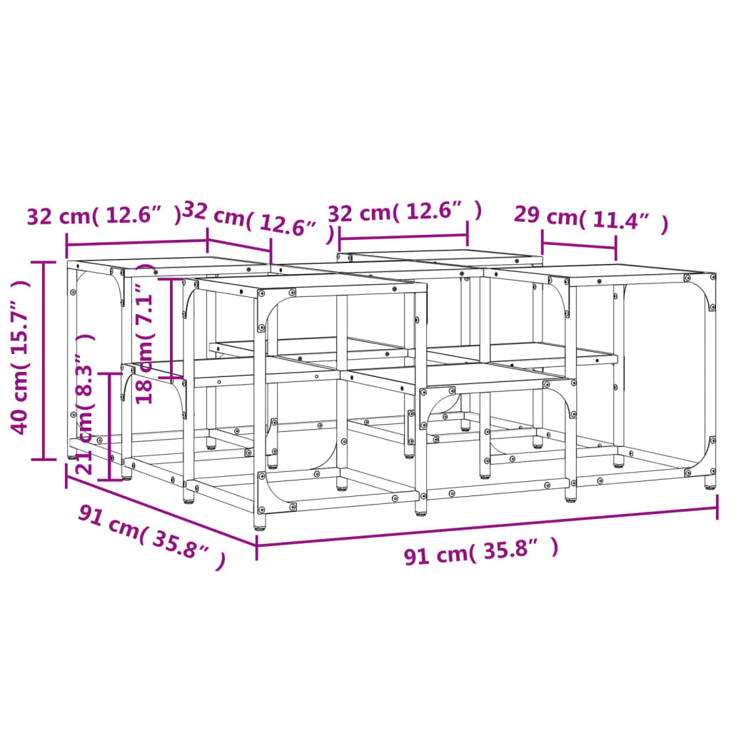 vidaXL Coffee Table Smoked Oak 35.8""x35.8""x15.7"" Engineered Wood-8