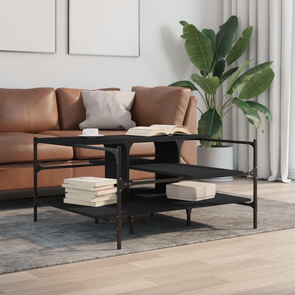 vidaXL Coffee Table Black 39.4"x39.4"x19.1" Engineered Wood-2