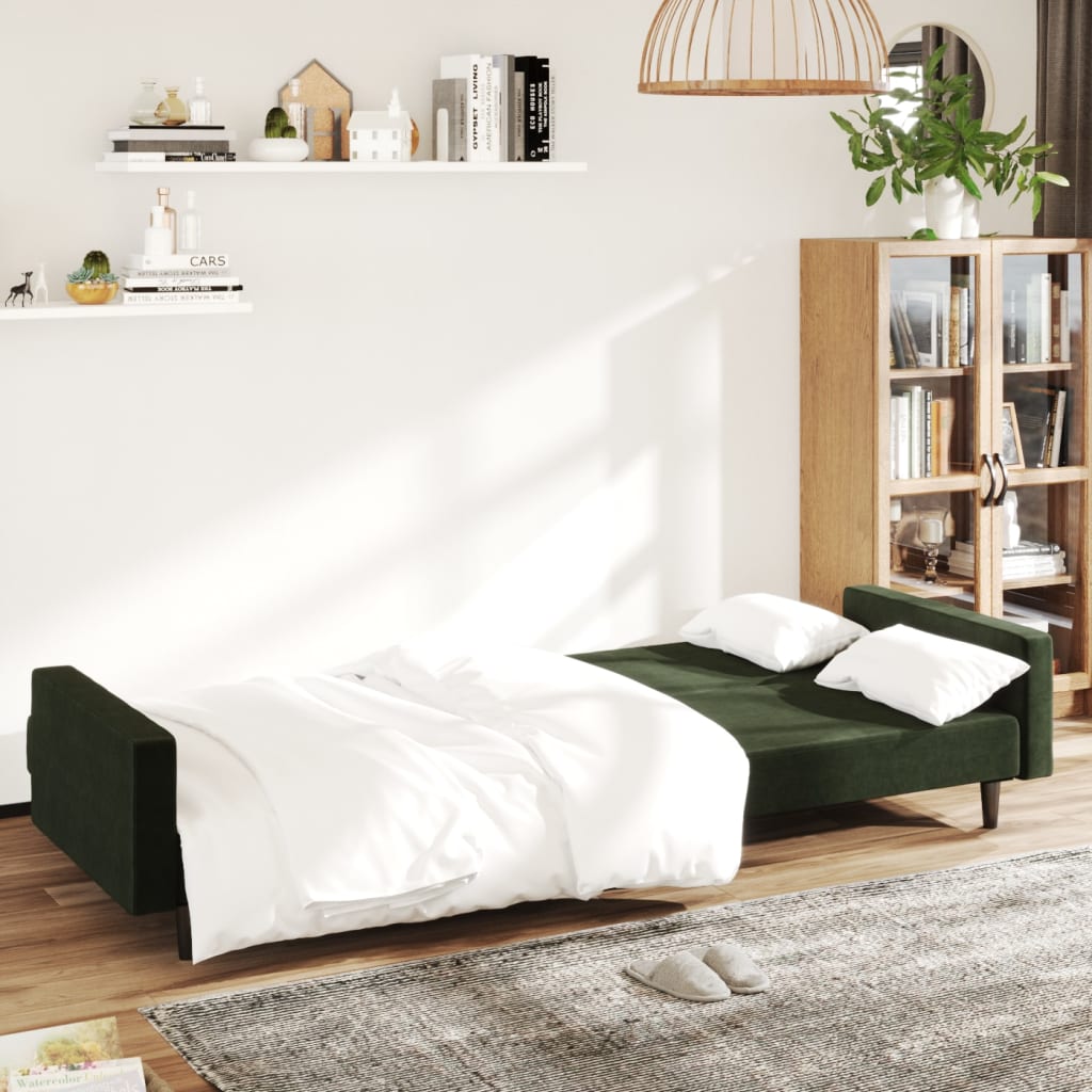 vidaXL 2-Seater Sofa Bed Dark Green Velvet-1