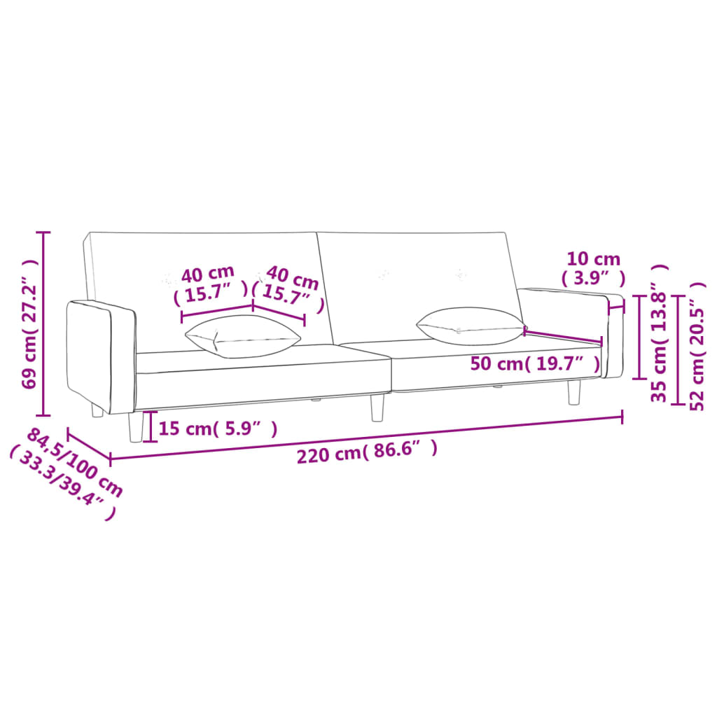 vidaXL 2-Seater Sofa Bed with Two Pillows Dark Gray Fabric-6