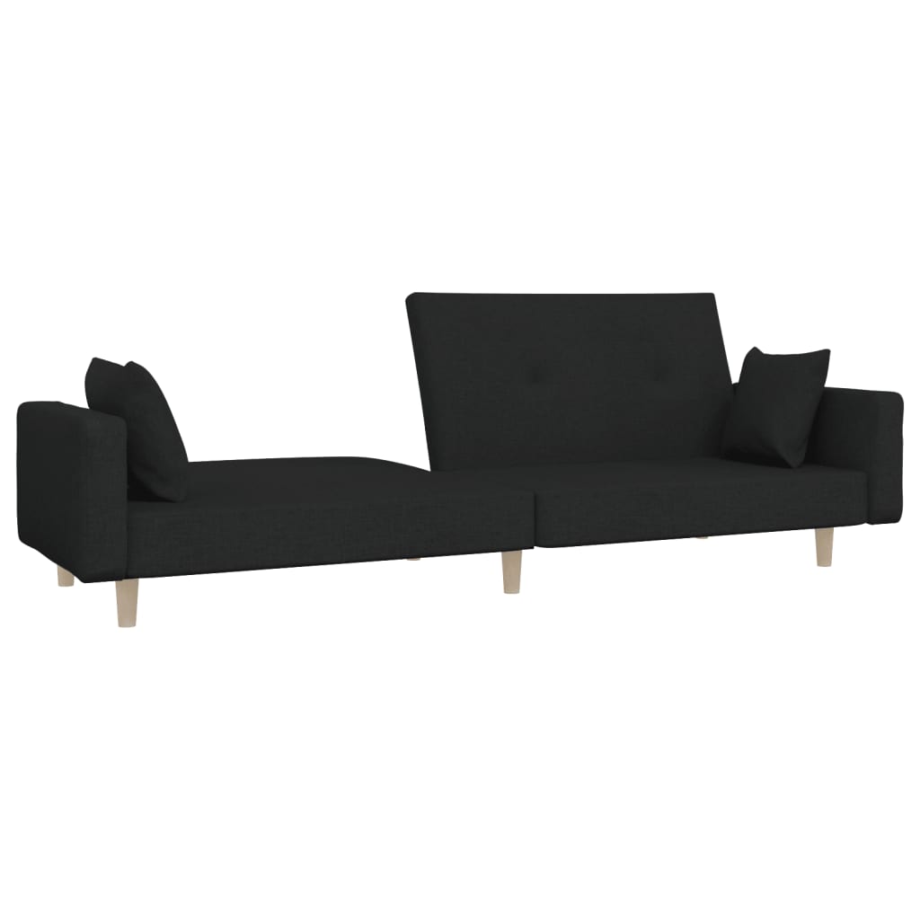 vidaXL 2-Seater Sofa Bed with Two Pillows Black Fabric-2