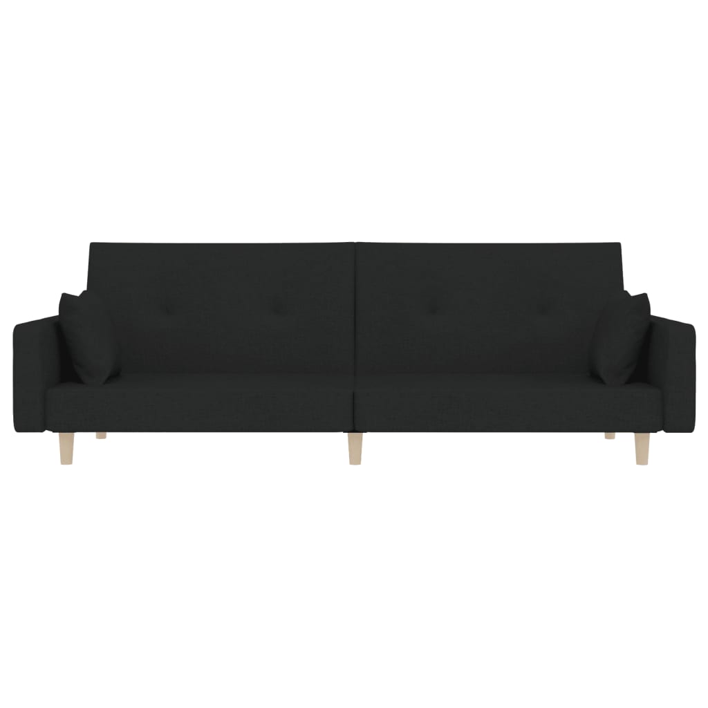 vidaXL 2-Seater Sofa Bed with Two Pillows Black Fabric-3