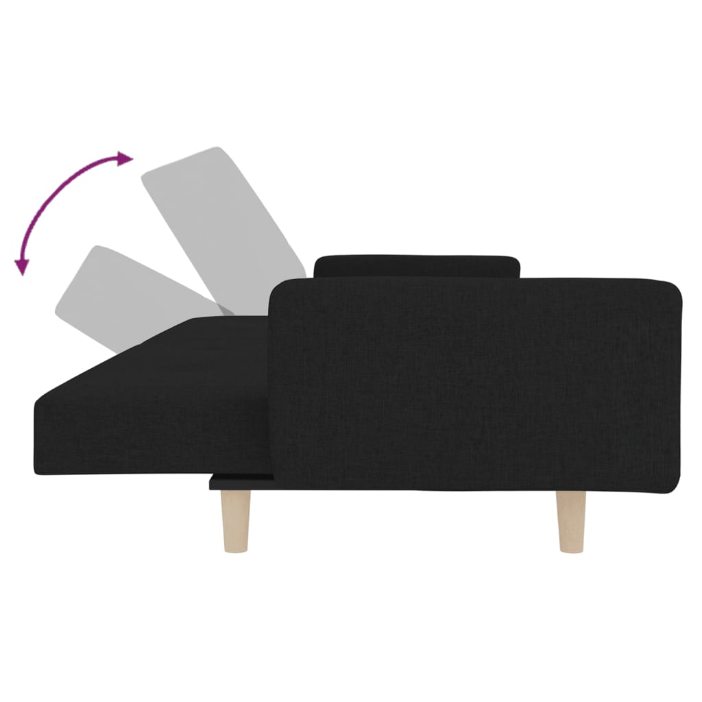 vidaXL 2-Seater Sofa Bed with Two Pillows Black Fabric-5