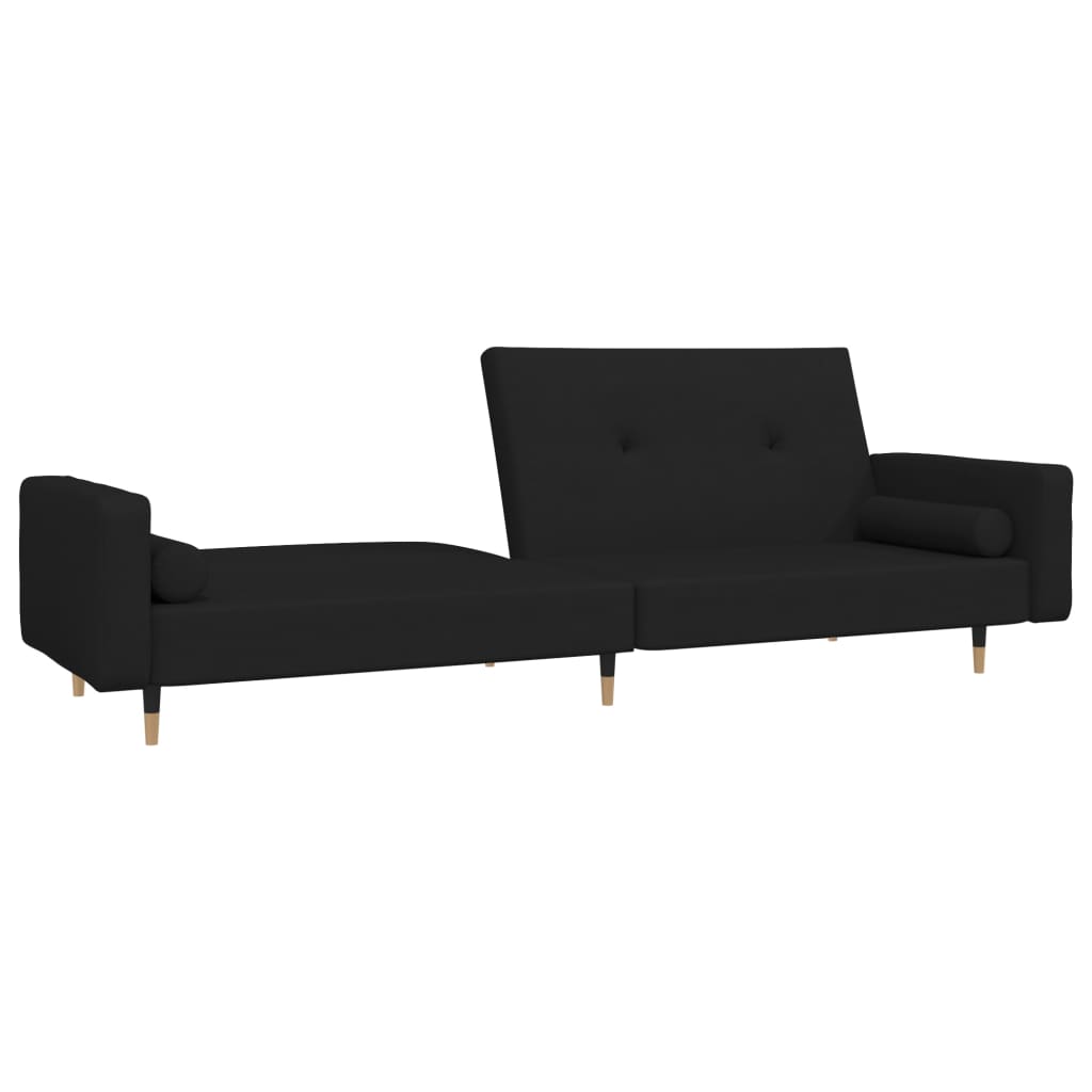 vidaXL 2-Seater Sofa Bed with Two Pillows Black Velvet-3