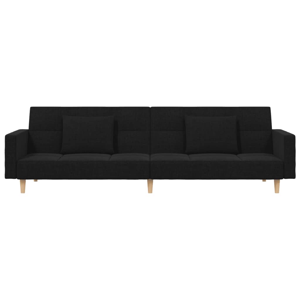 vidaXL 2-Seater Sofa Bed with Two Pillows Black Fabric-4