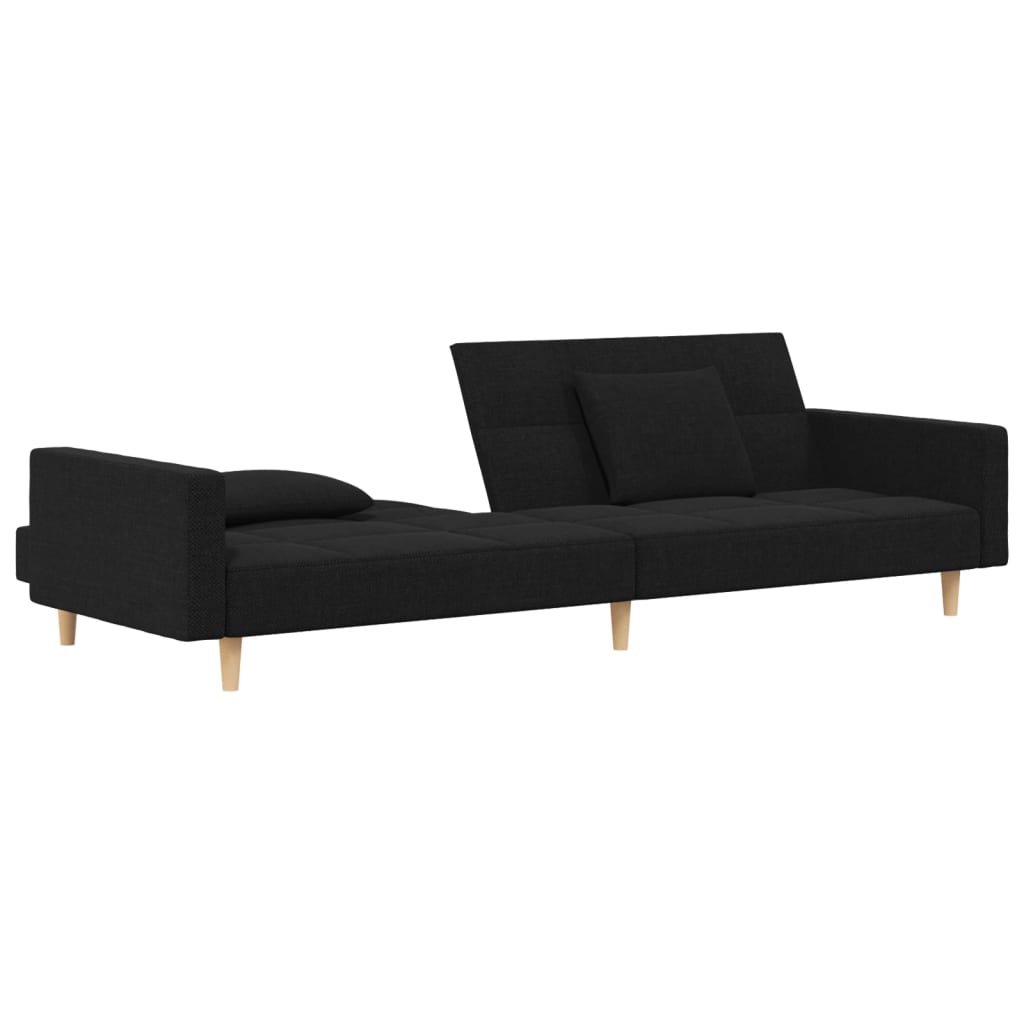 vidaXL 2-Seater Sofa Bed with Two Pillows Black Fabric-5