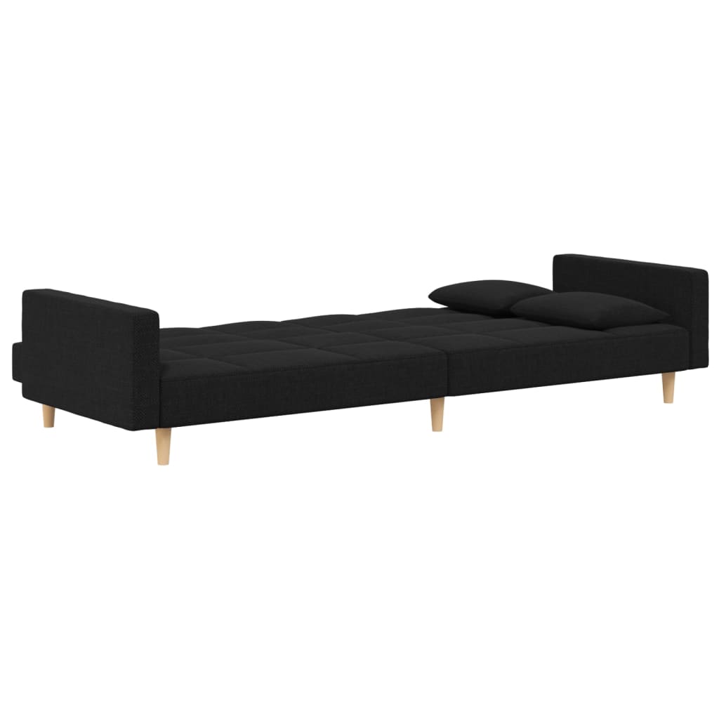 vidaXL 2-Seater Sofa Bed with Two Pillows Black Fabric-6