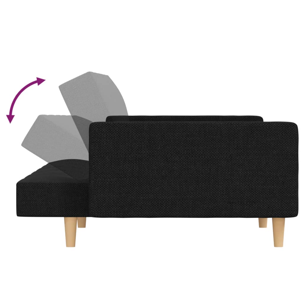 vidaXL 2-Seater Sofa Bed with Two Pillows Black Fabric-8