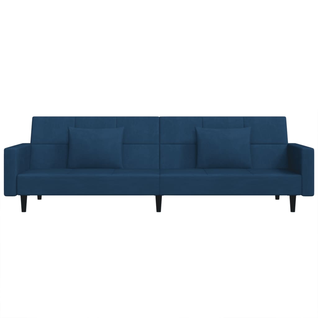 vidaXL 2-Seater Sofa Bed with Two Pillows Blue Velvet-3