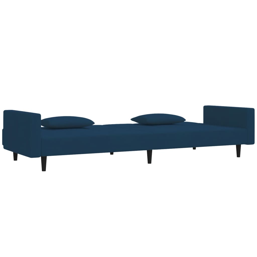 vidaXL 2-Seater Sofa Bed with Two Pillows Blue Velvet-4