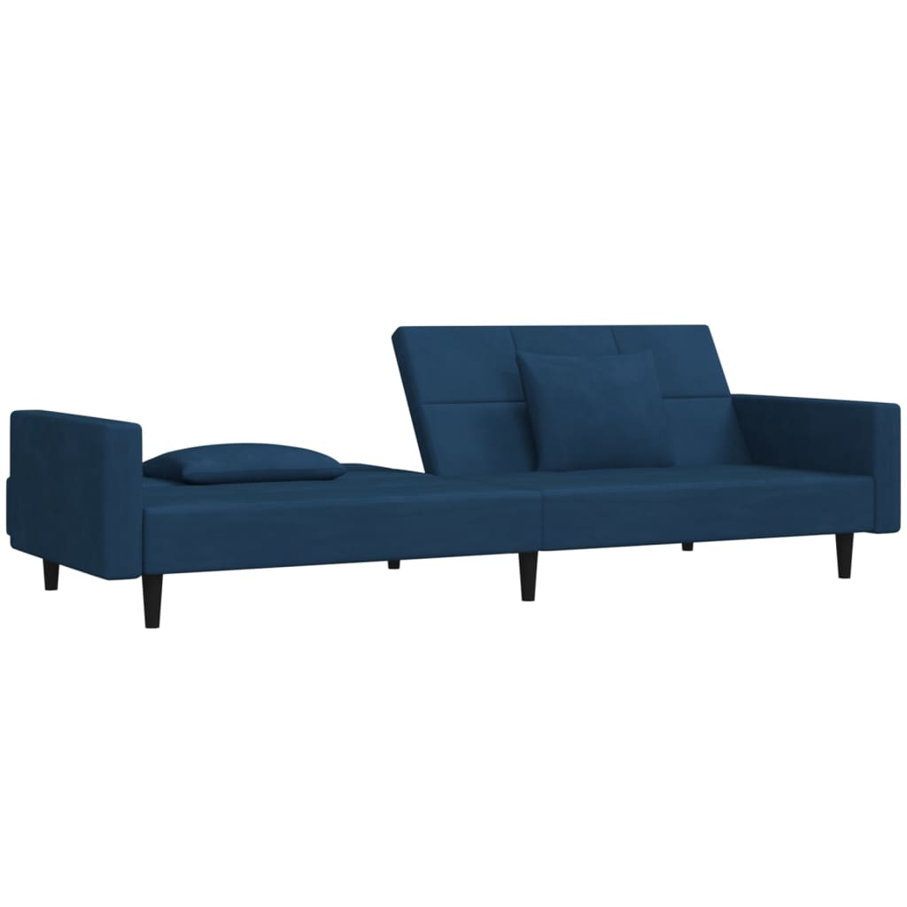 vidaXL 2-Seater Sofa Bed with Two Pillows Blue Velvet-5