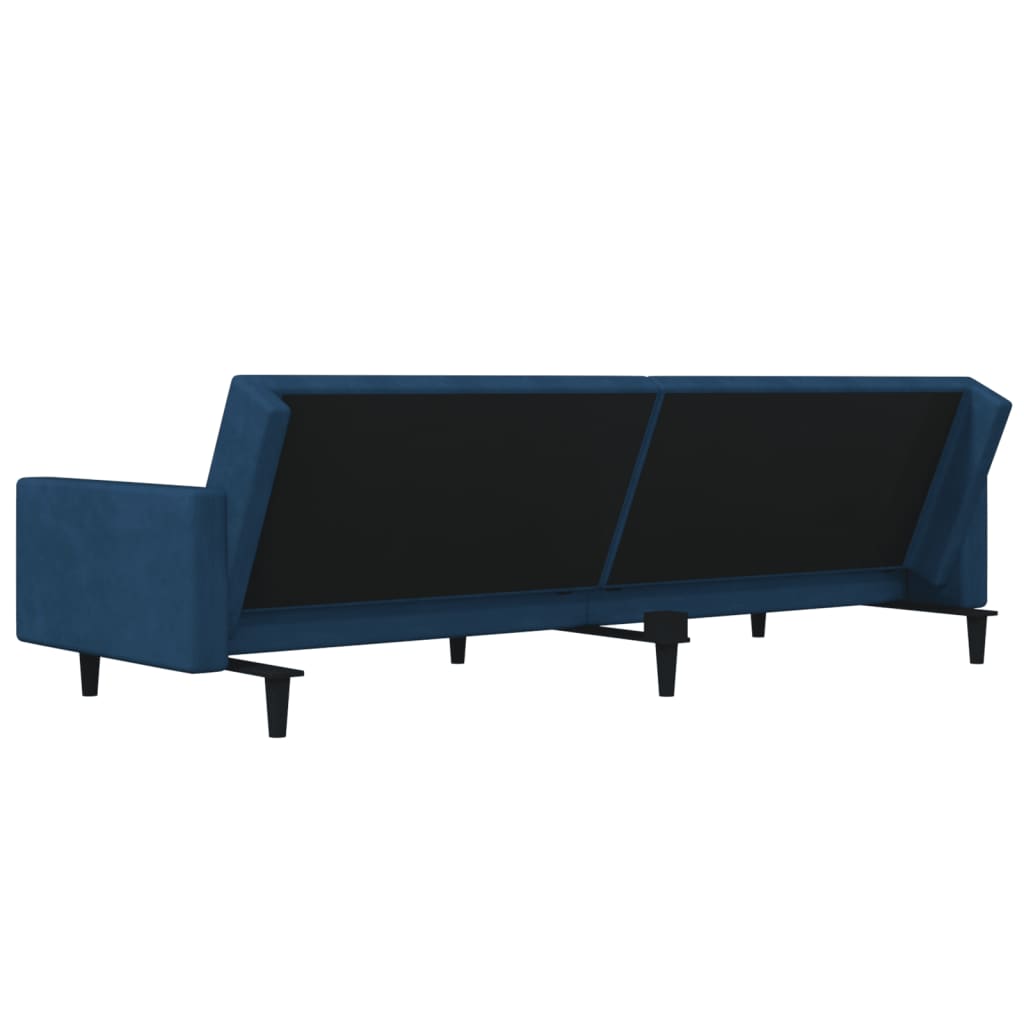 vidaXL 2-Seater Sofa Bed with Two Pillows Blue Velvet-7