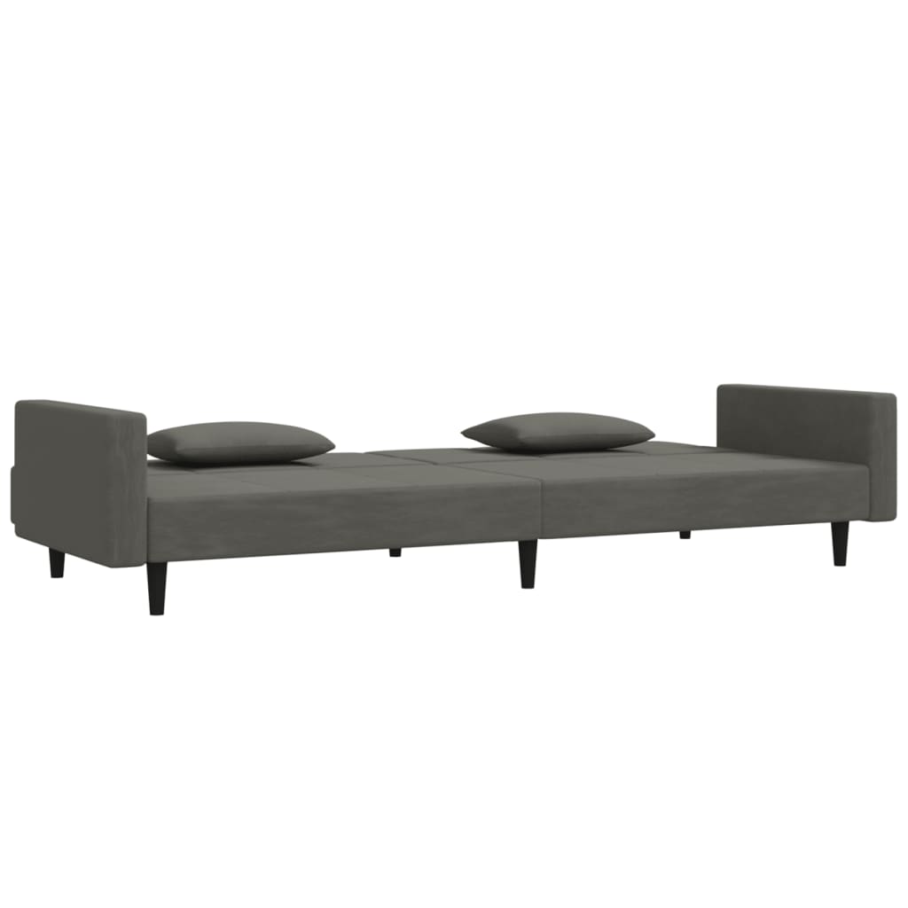 vidaXL 2-Seater Sofa Bed with Two Pillows Dark Gray Velvet-4