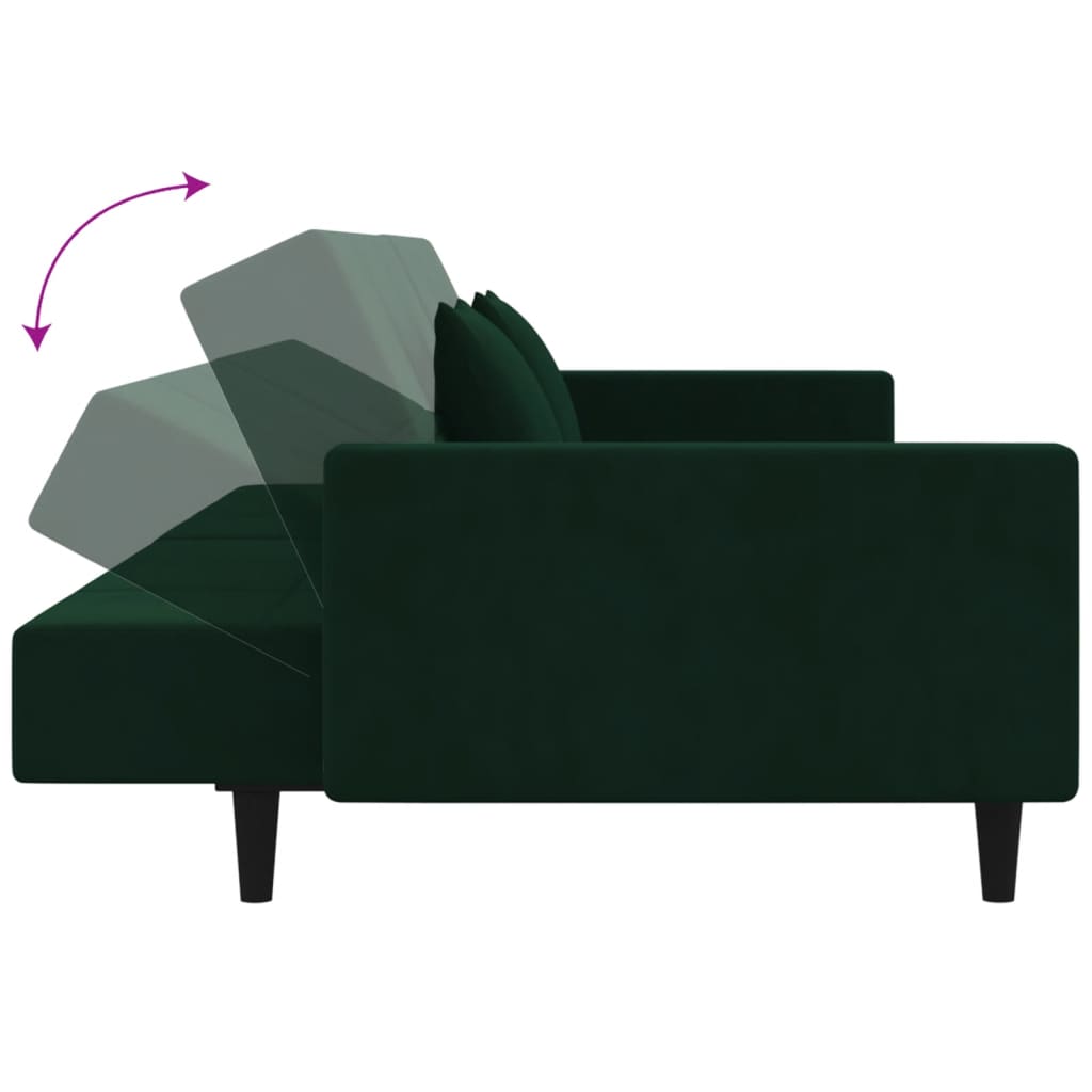 vidaXL 2-Seater Sofa Bed with Two Pillows Dark Green Velvet-7