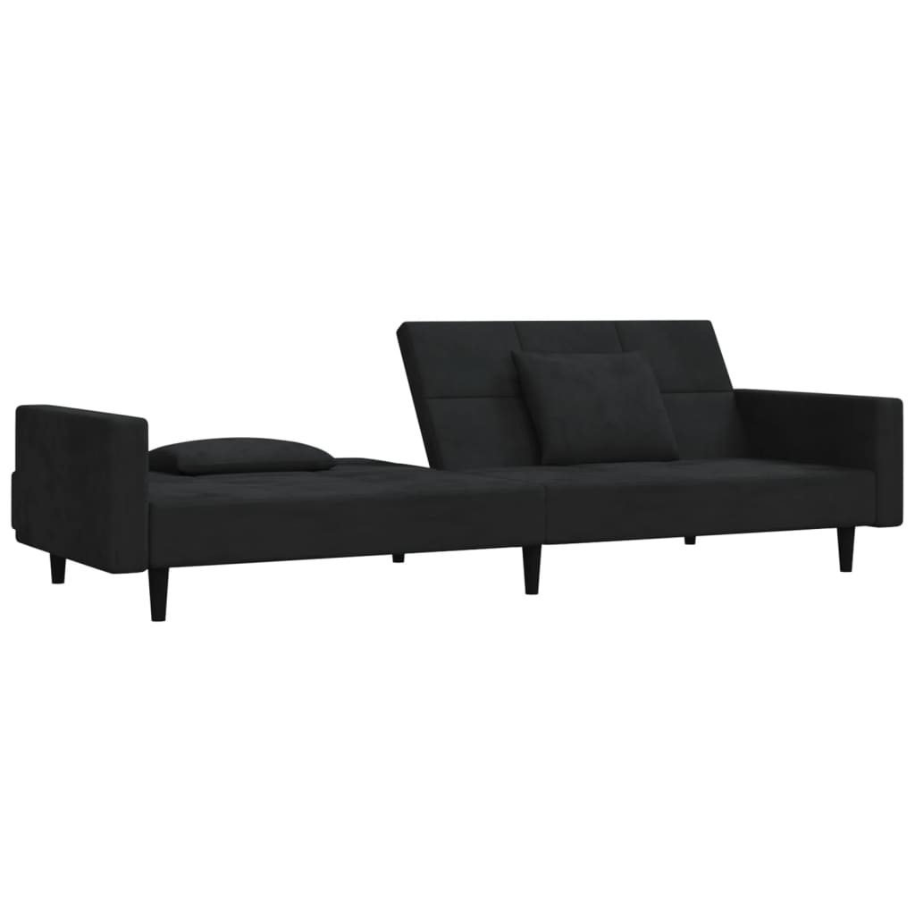 vidaXL 2-Seater Sofa Bed with Two Pillows Black Velvet-5