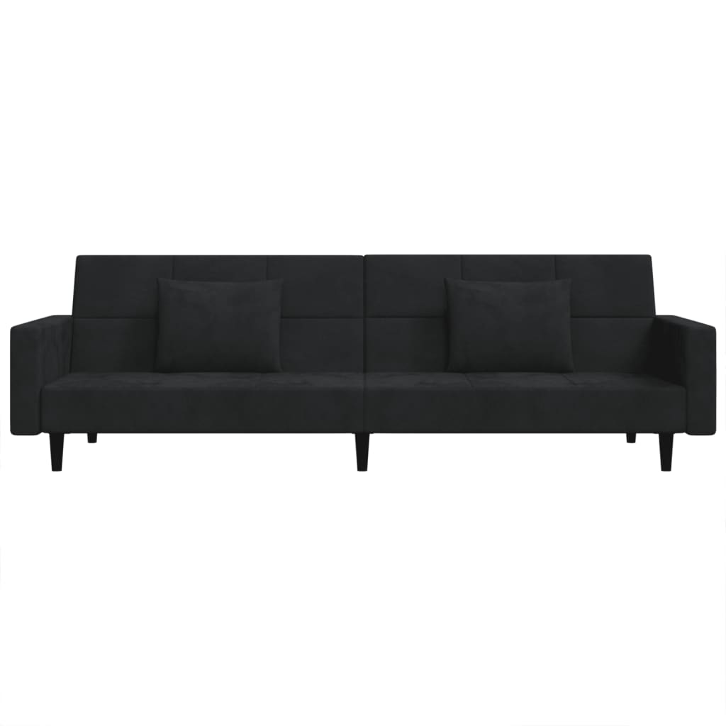 vidaXL 2-Seater Sofa Bed with Two Pillows Black Velvet-6