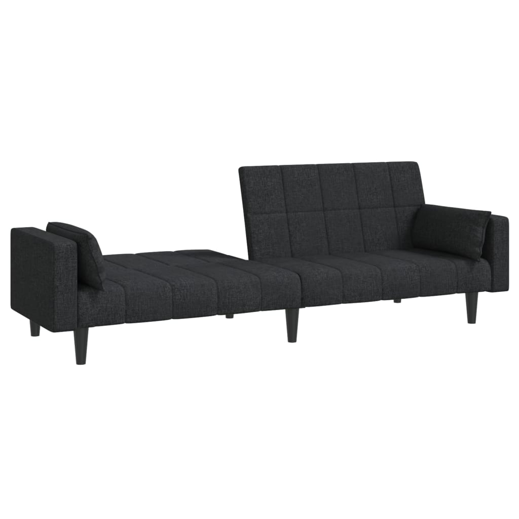 vidaXL 2-Seater Sofa Bed with Two Pillows Black Fabric-3