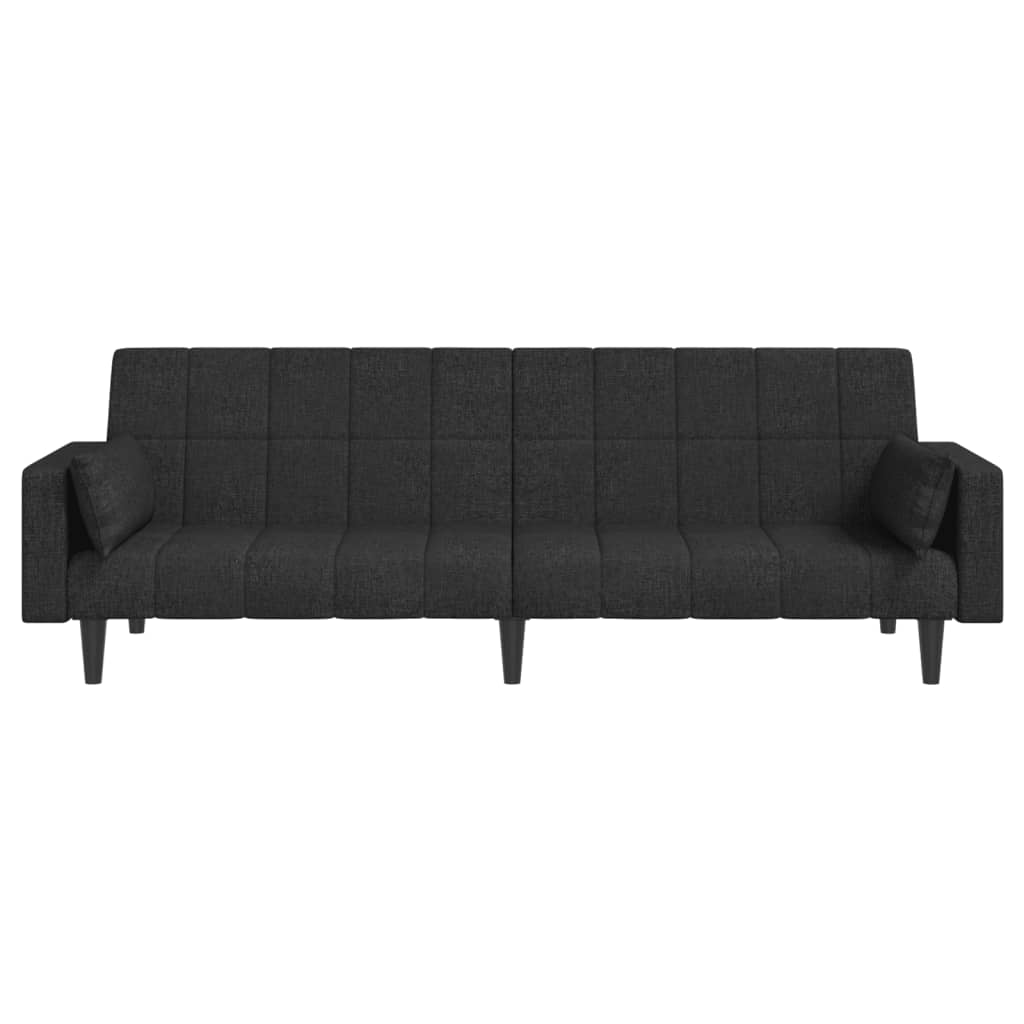 vidaXL 2-Seater Sofa Bed with Two Pillows Black Fabric-4