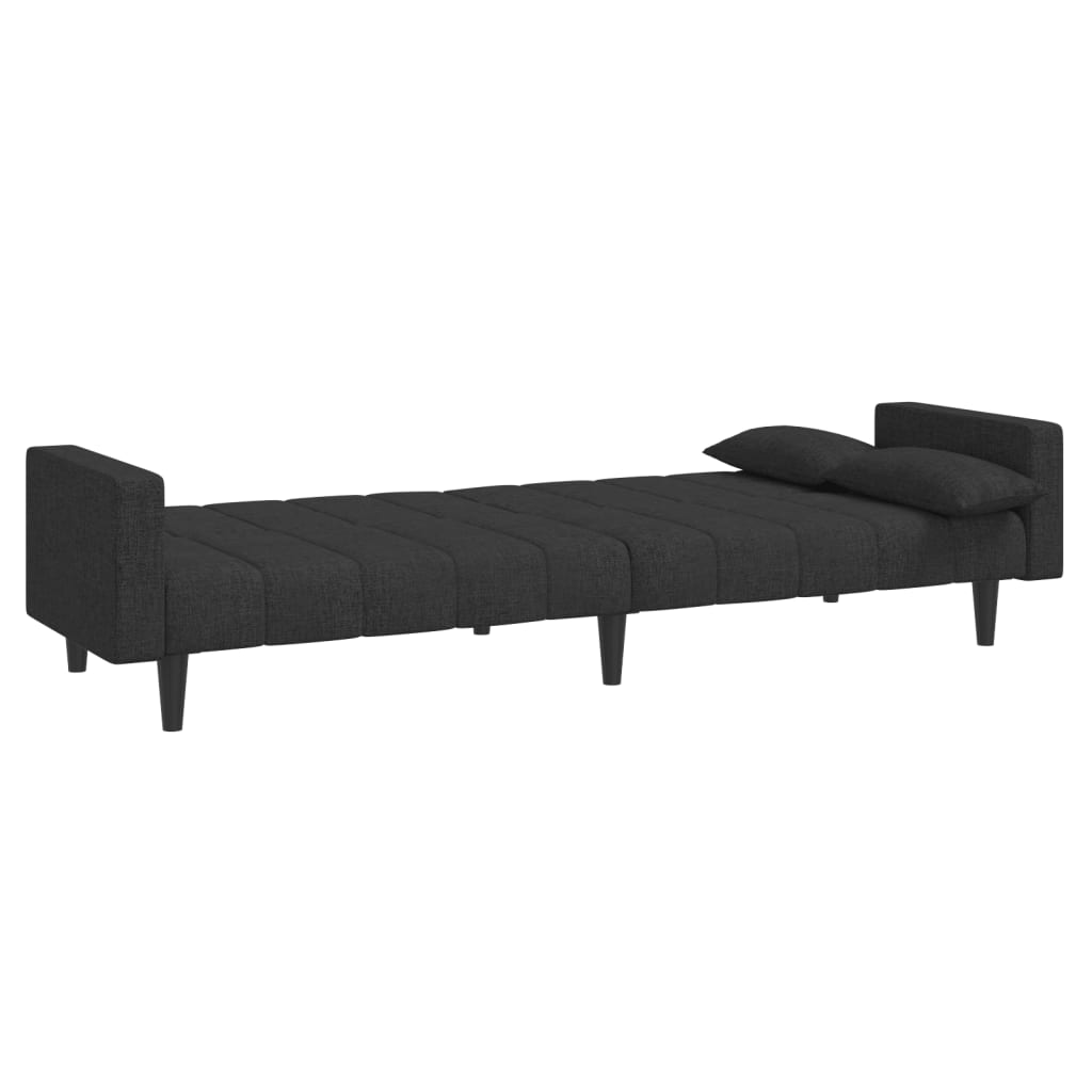 vidaXL 2-Seater Sofa Bed with Two Pillows Black Fabric-5