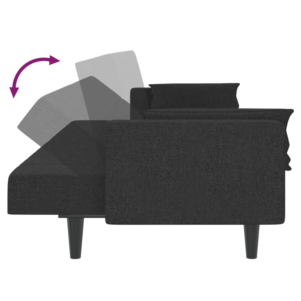 vidaXL 2-Seater Sofa Bed with Two Pillows Black Fabric-7