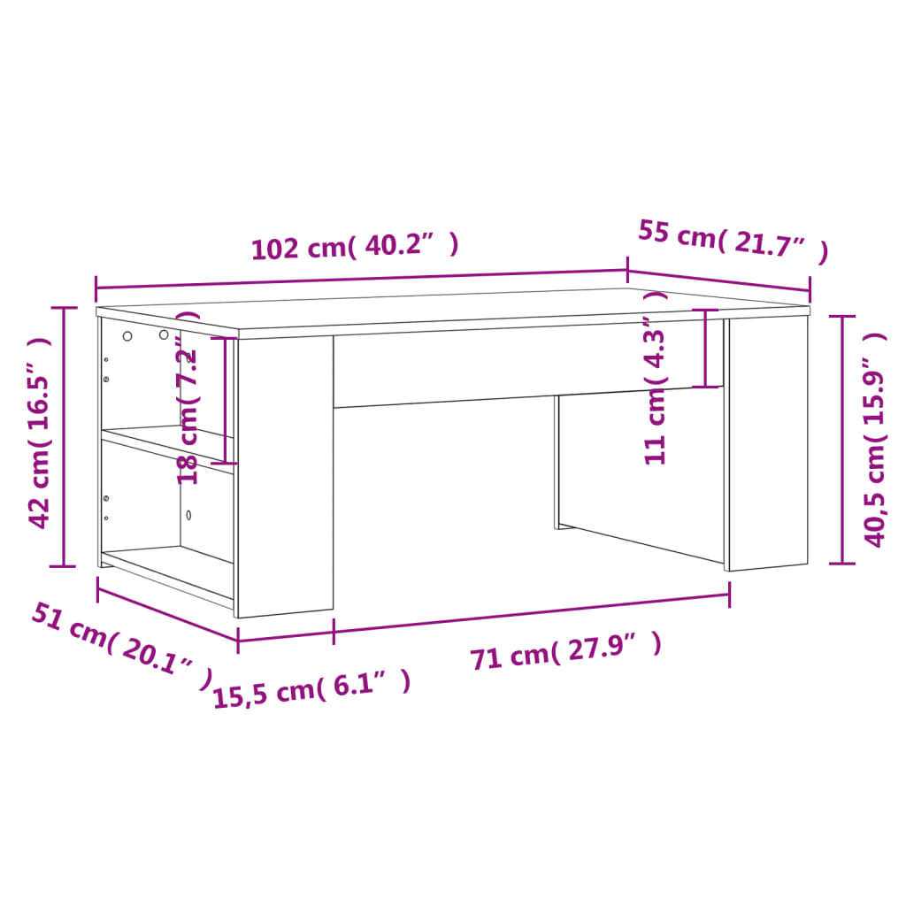 vidaXL Coffee Table Black 40.2"x21.7"x16.5" Engineered Wood-16