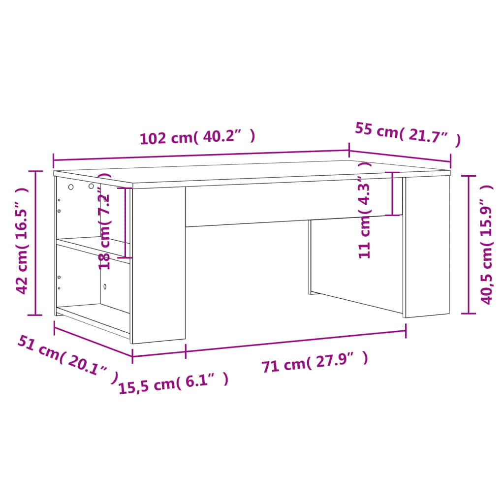 vidaXL Coffee Table Black 40.2"x21.7"x16.5" Engineered Wood-2