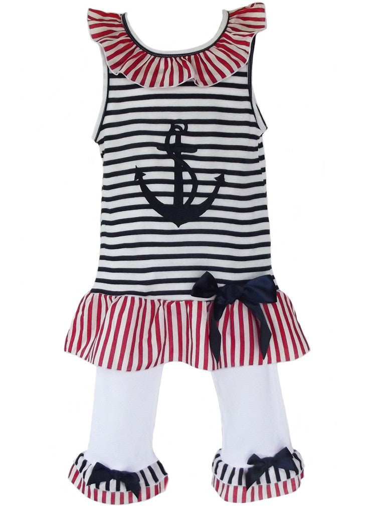 Girls Boutique Patriotic Sailor Outfit Tunic and Capri Leggings - 99fab 